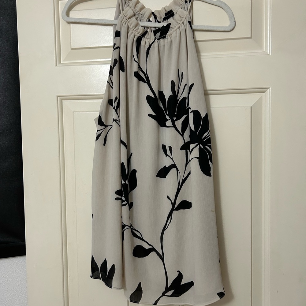 H&M Gray and White Halter Ruched Blouse
